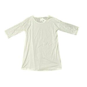 Hanro White Nightshirt Medium Eyelet 3/4 Sleeves Cotton Nightgown Womens NWT